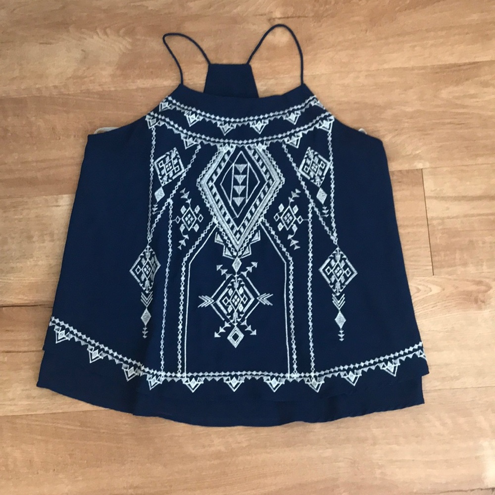 Navy Aztec razor back blouse